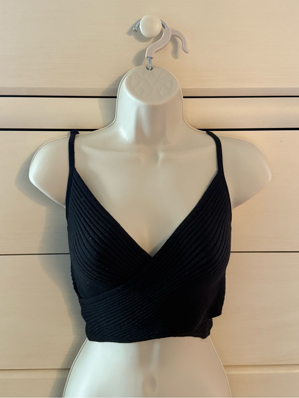 Aerie Black Ribbed Wrap Crop Top